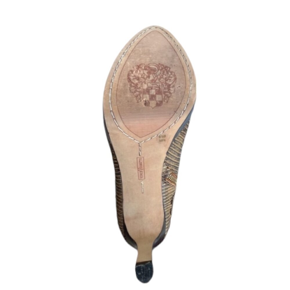 Vince Camuto Brown VC-Night Woven Leather Peep Toe Side Zipper 4.5" Shoes 8.5B - Picture 13 of 16